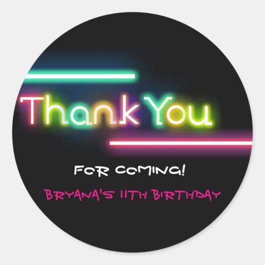DANK JE Neon Glow Zwarte Verjaardagsfeest Sticker (Voorkant)