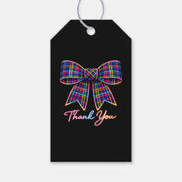Dank je Neon Tartan Boog Schotse Helder Patroon Cadeaulabel