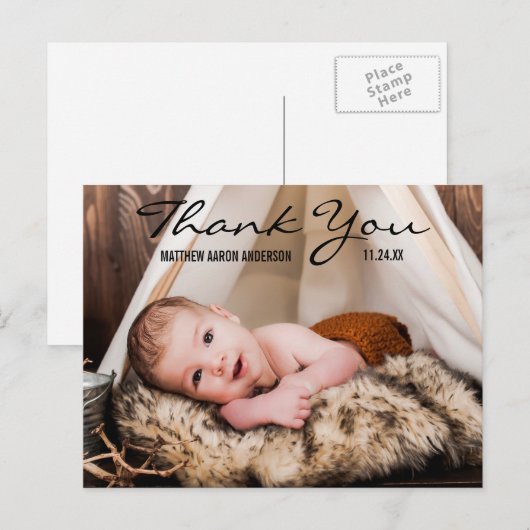 Dank je nieuwe baby foto aankondiging briefkaart B (Voorkant / Achterkant)