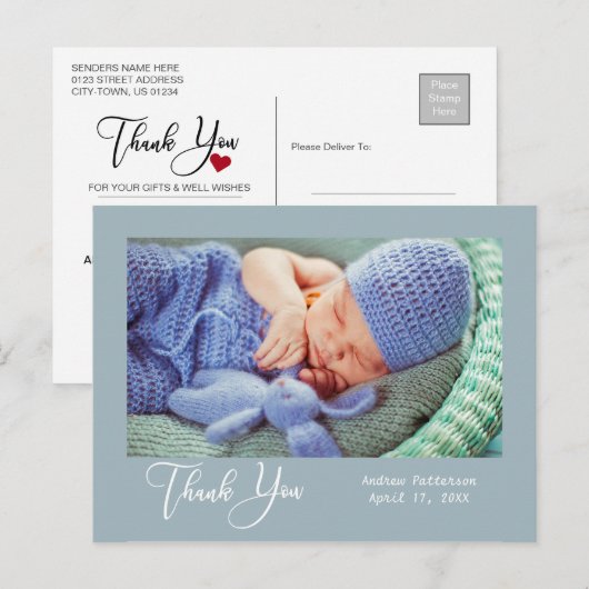 Dank je | Nieuwe babyfoto Briefkaart (Voorkant / Achterkant)