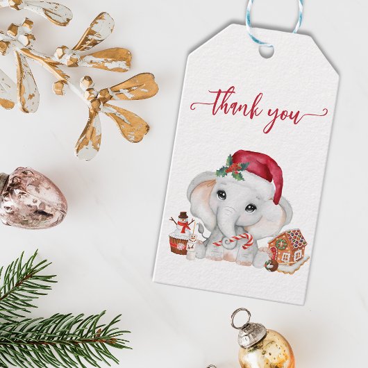 Dank je Olifant Kerstman Kerst Baby Borrel Cadeaulabel