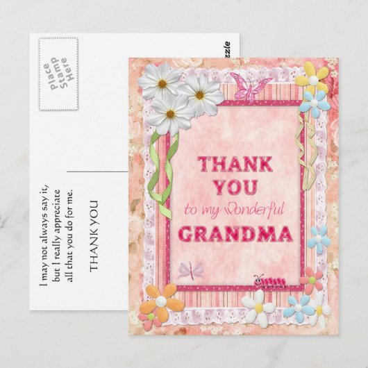 Dank je oma, bloemen ambachtelijke kaart (Voorkant / Achterkant)