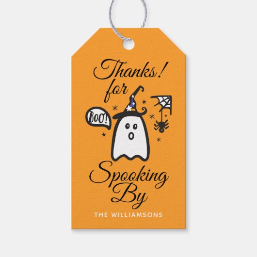 Dank je | Oranje Spooky Boo Ghost Halloween Cadeaulabel (Voorkant)