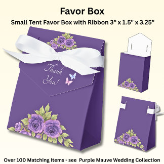 Dank je, Paarse Mauve Bloemen & Witte Bruiloft Bedankdoosjes