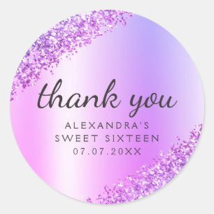 Dank je Paarse Ombre Glitter Girly Sweet 16 Ronde Sticker