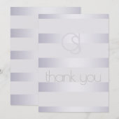 Dank je - Paarse Zilveren Glans Streep Monogram2 Bedankkaart (Voorkant / Achterkant)