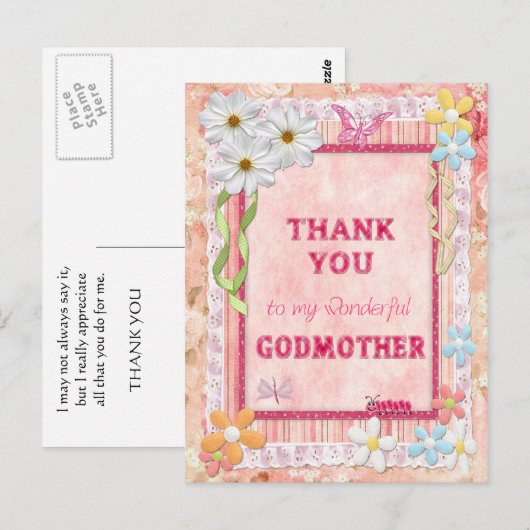 Dank je peettante, bloemen ambachtelijke kaart (Voorkant / Achterkant)