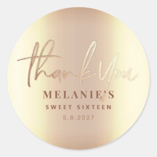Dank je Persoonlijk 16e Bruid Elegant Goud Ronde Sticker