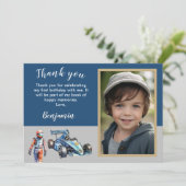 Dank je Photo Boy Race 5e verjaardag Bedankkaart (Staand voorkant)