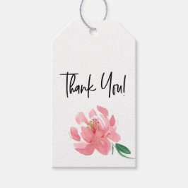 Dank je Pioen waterverf roze bloem Cadeaulabel