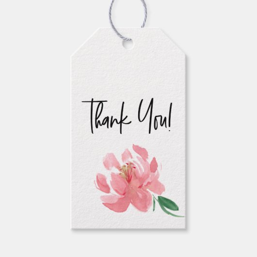 Dank je Pioen waterverf roze bloem Cadeaulabel (Voorkant)