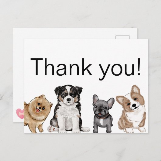 Dank je Puppy, Corgi, Franse Bulldog, Pomeranian Briefkaart (Voorkant / Achterkant)