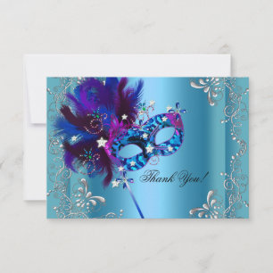 Dank je Quinceanera Feest Maskerade Blauw Bedankkaart