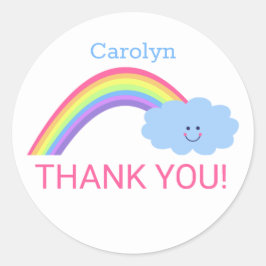 DANK JE Rainbow, glimlach wolk. Je naam Ronde Sticker