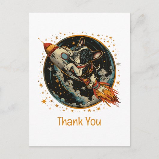 Dank je raket scheeps Franse Bulldog Astronaut Briefkaart (Voorkant)