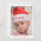 Dank je, Red Script Baby Boy Foto Notitiekaartje (Voorkant)