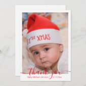 Dank je, Red Script Baby Boy Foto Notitiekaartje (Voorkant / Achterkant)