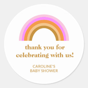 Dank je regenboog baby shower favoriet met eigen n ronde sticker