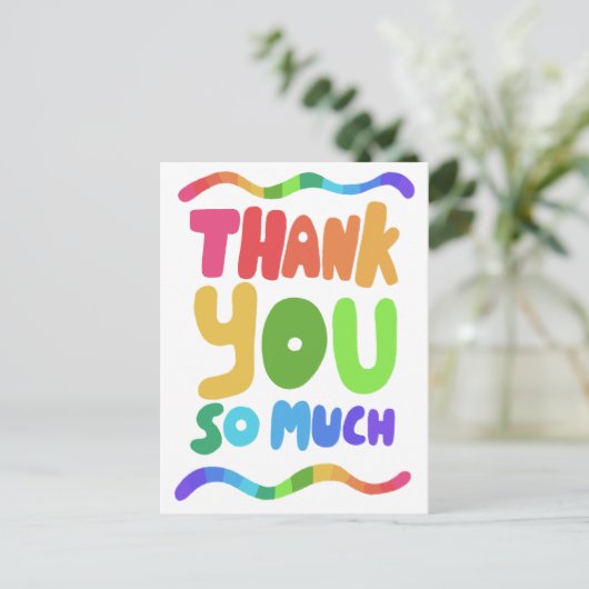 DANK JE Regenboog Kleurrijke Gebogen Bubble Letter Briefkaart (Staand voorkant)