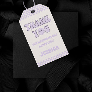 Dank je Retro Groovy 1e Verjaardag Party Favor  Cadeaulabel