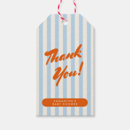 Dank je Retro Oranje Blauwe Strepen Baby Shower Cadeaulabel
