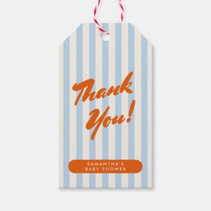 Dank Je Retro Oranje Blauwe Strepen Baby Shower Cadeaulabel