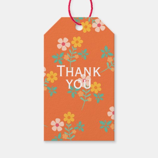 Dank Je Retro Oranje Madeliefjes Boeket Patroon Cadeaulabel (Voorkant)
