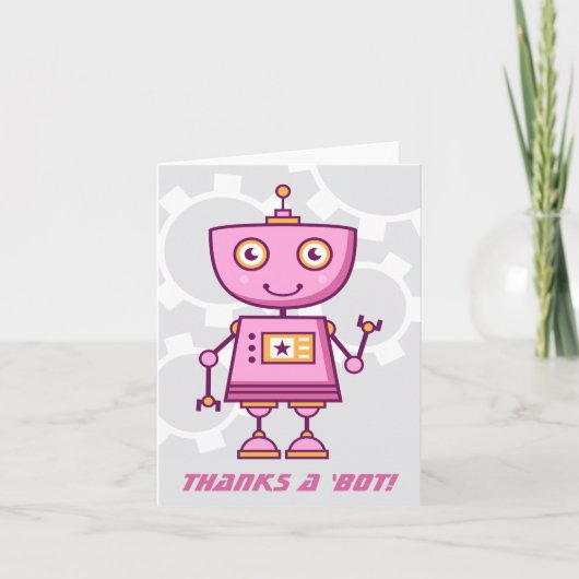 Dank je Robot Modern Roze Robot Meisjes Verjaardag Bedankkaart (Voorkant)