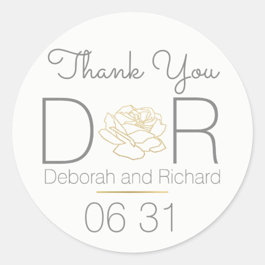 Dank je. roos bloem. Trouwgunst Ronde Sticker (Voorkant)