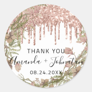 Dank je Rosa Witte Naam Save The Date Krans Drips Ronde Sticker