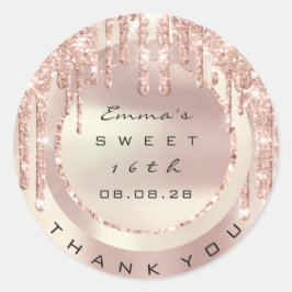 Dank Je Rose Druppels Sweet 16de Glitter 15de VIP Ronde Sticker