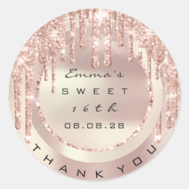 Dank Je Rose Druppels Zoete 16e Glitter 15e Vonken Ronde Sticker