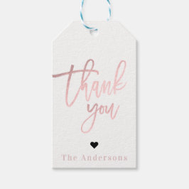 Dank je Rose Goud Folie Moderne Script Bruiloft Cadeaulabel