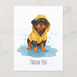 Dank je Rottweiler-hond met regenjas Briefkaart