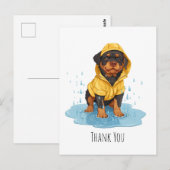 Dank je Rottweiler-hond met regenjas Briefkaart (Voorkant / Achterkant)