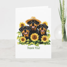 Dank Je Rottweiler Honden Omringd Door Zonnebloeme Bedankkaart