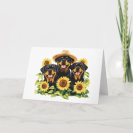 Dank Je Rottweiler Honden Omringd Door Zonnebloeme Bedankkaart