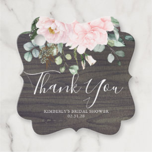 Dank je Roze Bloemen Rustieke Houten Bruiloftsdouc Bedankjes Labels
