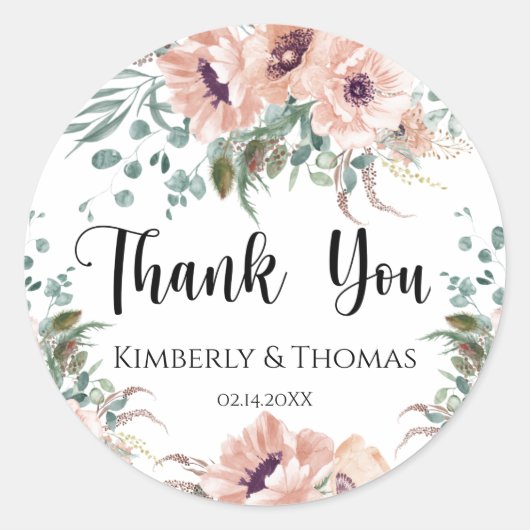 Dank je Roze Bloemen Sticker (Voorkant)