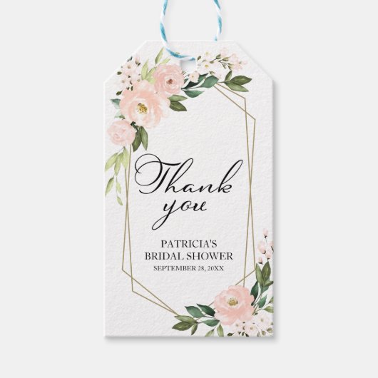 Dank Je - Roze Blosembloemen Geometrisch Cadeaulabel (Voorkant)