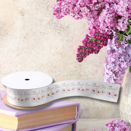 Dank je roze Daises Ribbon Satijnen Lint