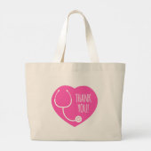 Dank je | Roze hartstethoscoop Grote Tote Bag (Achterkant)