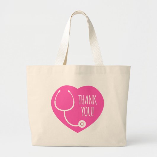 Dank je | Roze hartstethoscoop Grote Tote Bag (Voorkant)