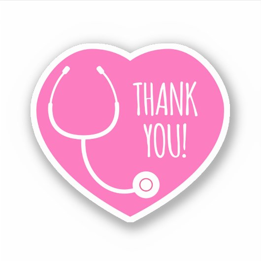 Dank je | Roze hartstethoscoop Sticker (Voorkant)