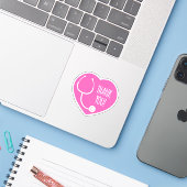 Dank je | Roze hartstethoscoop Sticker (Laptop met iPhone)
