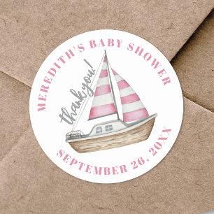 Dank je Roze Nausitische Baby Shower Ronde Sticker