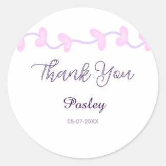 dank je roze paars pastel trouw naam datum lea ronde sticker