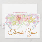 Dank je roze Rose Floral Bedankkaart (Voorkant / Achterkant)