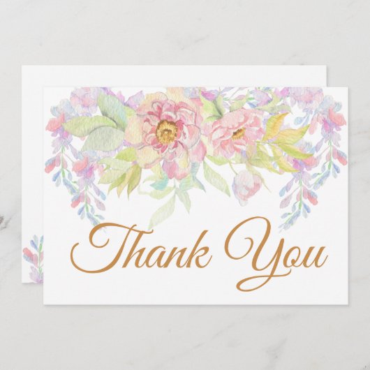 Dank je roze Rose Floral Bedankkaart (Voorkant / Achterkant)