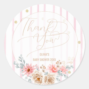 Dank je Roze strepen Meisje Baby shower Ronde Sticker